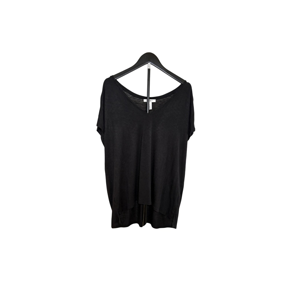White House Black Market WHBM Black V-Neck Short Sleeve High Low Top Large